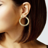 104157, GOLD DIPPED, 30MM TEXTURED ROUND HOOP EARRING