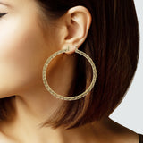 104158, GOLD DIPPED, 70MM TEXTURED ROUND HOOP EARRING
