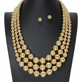 104178, TRIPLE LAYERED METAL BALL BEADED NECKLACE