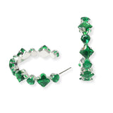 104203, GEOMETRIC CUBIC ZIRCONIA ACCENT ROUND HOOP EARRING