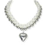 104209, PUFFY HEART CHARM BALL BEADED 2PC NECKLACE SET