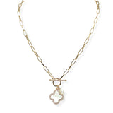 104221, CLOVER MOTHER OF PEARL CHARM TOGGLE NECKLACE