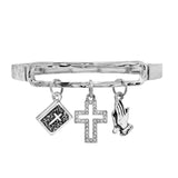 104230, "BLESSED" CROSS MULTI CHARM METAL STRETCH BRACELET
