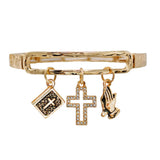 104230, "BLESSED" CROSS MULTI CHARM METAL STRETCH BRACELET