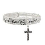 104231, "JOHN 3:16" CROSS CHARM METAL STRETCH BRACELET