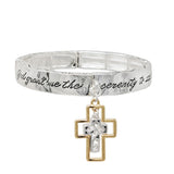 104233, "SERENITY PRAYER" CROSS CHARM METAL STRETCH BRACELET