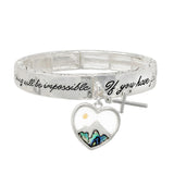 104234, "FAITH" HEART CHARM METAL STRETCH BRACELET
