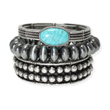 104251, WESTERN TURQUOISE STONE MULTI LAYERED STRETCH BRACELET