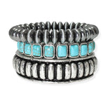 104252, WESTERN TURQUOISE STONE MULTI LAYERED STRETCH BRACELET