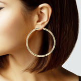 104268, 70MM GOLD DIPPED, TWO STYLE TEXTURED ROUND HOOP EARRING