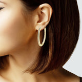 104275, GOLD DIPPED, OVAL CUBIC ZIRCONIA ACCENT HOOP EARRING