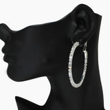 104278, 2" BAGUETTE CUBIC ZIRCONIA ROUND HOOP EARRING