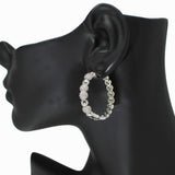 104279, 1.25" GOLD DIPPED, BALL MICRO PAVE CUBIC ZIRCONIA ROUND HOOP EARRING