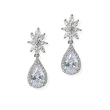 104293, WHITE GOLD PLATED, TEARDROP ACCENT CUBIC ZIRCONIA DANGLE EARRING
