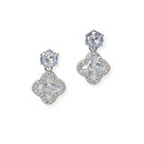 104294, WHITE GOLD PLATED, CLOVER CUBIC ZIRCONIA DANGLE EARRING