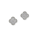 104295, WHITE GOLD PLATED, CLOVER CUBIC ZIRCONIA STUD EARRING