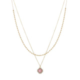 104305, CLOVER RHINESTONE CHARM ACCENT DOUBLE LAYERED NECKLACE