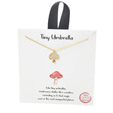 104340, GOLD DIPPED, "TINY UMBRELLA" DAINTY MUSHROOM CUBIC ZIRCONIA CHARM NECKLACE