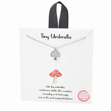 104340, GOLD DIPPED, "TINY UMBRELLA" DAINTY MUSHROOM CUBIC ZIRCONIA CHARM NECKLACE