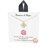 104341, GOLD DIPPED, "BEACON OF HOPE" CLOVER CUBIC ZIRCONIA CHARM NECKLACE
