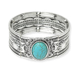 104348, WESTERN OVAL TURQUOISE STONE STRETCH BRACELET