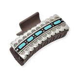 104354, WESTERN TURQUOISE ENAMEL ACCENT RECTANGULAR GRANDE HAIR CLAW
