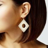 104383, SUEDE WRAPPED RHOMBUS DANGLE EARRING
