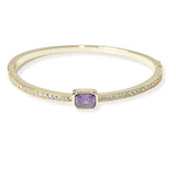 104408, 14K GOLD PLATED, GEOMETRIC CUBIC ZIRCONIA ACCENT BANGLE BRACELET