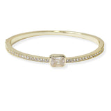104408, 14K GOLD PLATED, GEOMETRIC CUBIC ZIRCONIA ACCENT BANGLE BRACELET