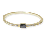 104408, 14K GOLD PLATED, GEOMETRIC CUBIC ZIRCONIA ACCENT BANGLE BRACELET
