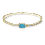104408, 14K GOLD PLATED, GEOMETRIC CUBIC ZIRCONIA ACCENT BANGLE BRACELET