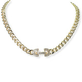104409, 14K GOLD PLATED, PAVE CUBIC ZIRCONIA ACCENT CHAIN DESIGNER INSPIRED NECKLACE