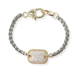 104426, 14K GOLD PLATED, GEOMETRIC MICRO PAVE CUBIC ZIRCONIA DESIGNER INSPIRED BRACELET