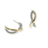 104441, 14K GOLD PLATED, BALL BEADED WITH X SHAPE DESIGNER INSPIRED HOOP EARRING