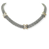 104445, 14K GOLD PLATED, TRIPLE X ACCENT PAVE CUBIC ZIRCONIA DESIGNER INSPIRED MAGNETIC NECKLACE