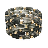 104456, RECTANGLE CELLULOID ACETATE MULTI LAYERED STRETCH BRACELET