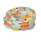 104456, RECTANGLE CELLULOID ACETATE MULTI LAYERED STRETCH BRACELET