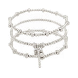 104457, CROSS CHARM MULTI LAYERED BEADED STRETCH BRACELET