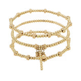 104457, CROSS CHARM MULTI LAYERED BEADED STRETCH BRACELET