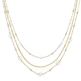 104475, FLOWER FRESHWATER PEARL ACCENT MULTI LAYERED NECKLACE
