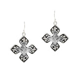 104533, CROSS FILIGREE ACCENT METAL DANGLE EARRING