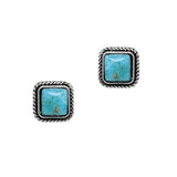 104537, WESTERN SQUARE TURQUOISE STONE STUD EARRING