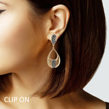 104548, FILIGREE ACCENT TEARDROP DANGLE CLIP ON EARRING