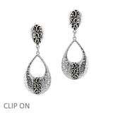 104548, FILIGREE ACCENT TEARDROP DANGLE CLIP ON EARRING