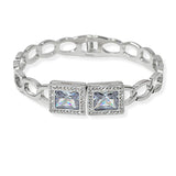104573, SQUARE CUBIC ZIRCONIA ACCENT STAINLESS STEEL OPEN BANGLE BRACELET