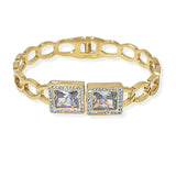 104573, SQUARE CUBIC ZIRCONIA ACCENT STAINLESS STEEL OPEN BANGLE BRACELET