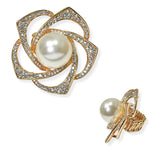 104610, PEARL FLOWER CRYSTAL RHINESTONE STRETCH RING