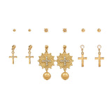 104624, 6 PAIRS CROSS DANGLE & STUD EARRING SET