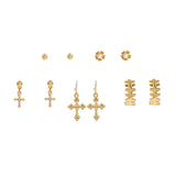 104625, 5 PAIRS CROSS DANGLE & STUD EARRING SET