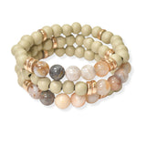 104684, STONE WITH WOOD BEADED MULTI LAYERED STRETCH BRACELET